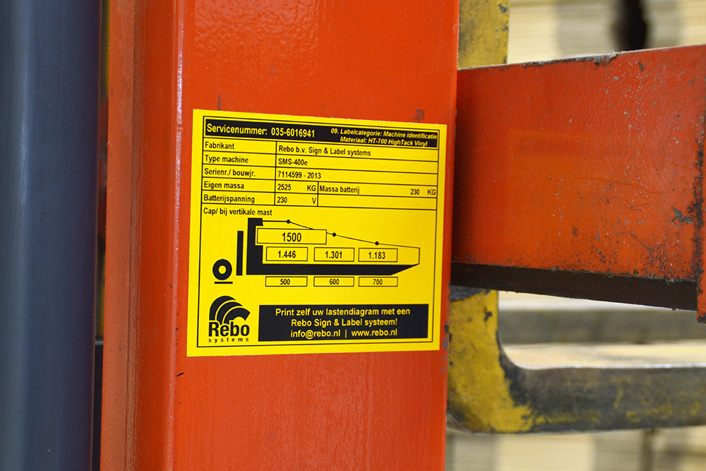 Forklift stickers, load charts