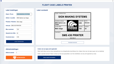 Eenvoudig flightcase labels printen