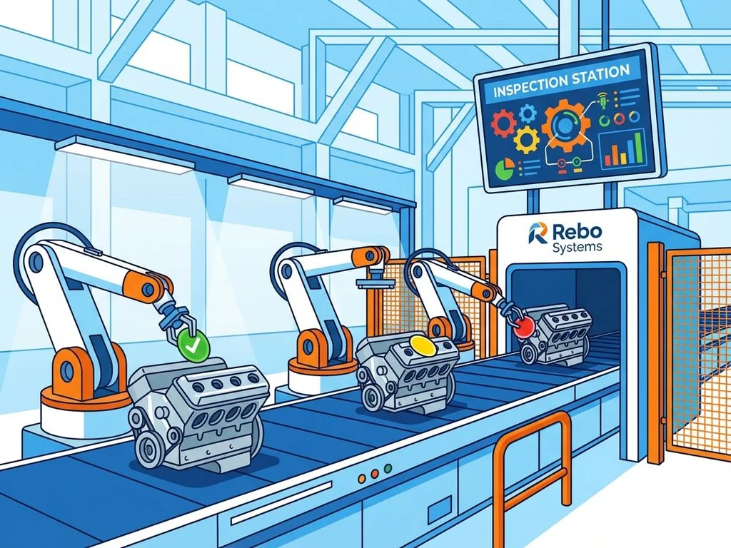 automated-labeling-system-industrial-machinery-inspection.jpg Geautomatiseerd etiketteringssysteem met robotarmen die gekleurde inspectiestickers op metalen onderdelen aanbrengen