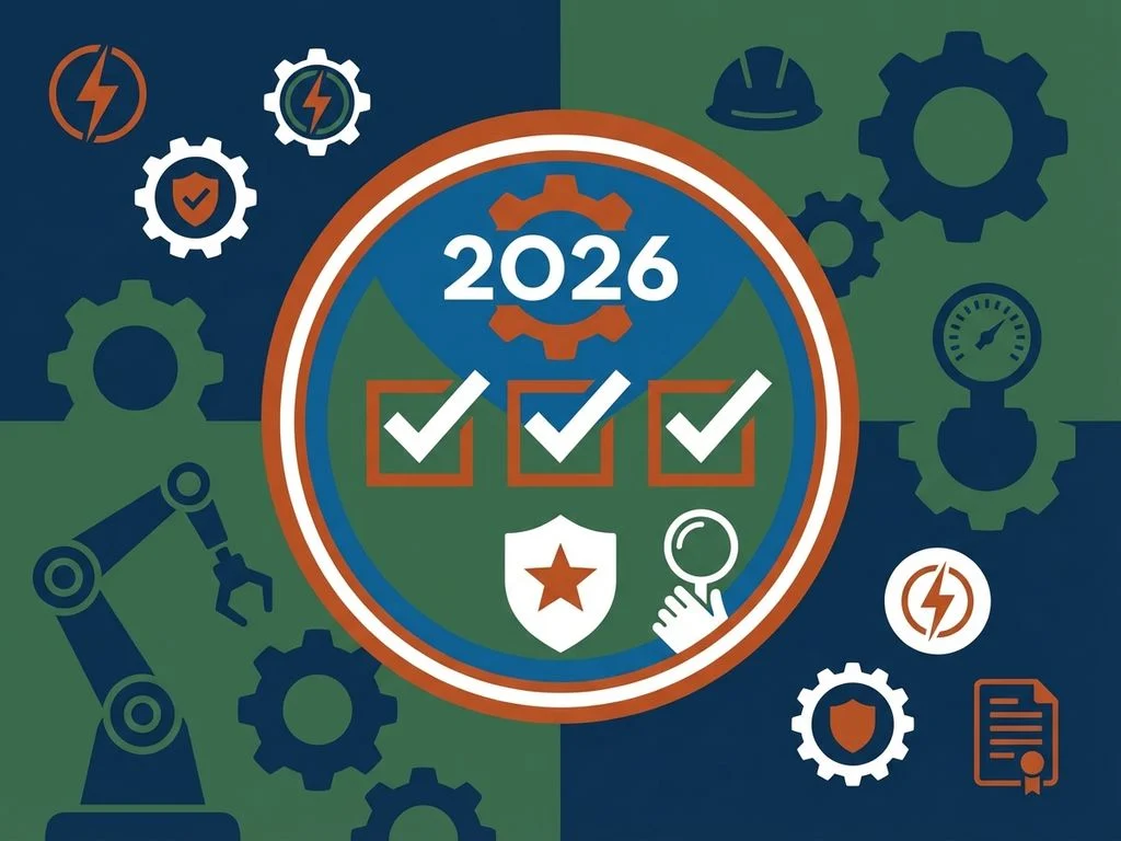 inspectie-label-2026-kwaliteitscontrole-certificering.jpg Inspectielabel 2026 met vinkjes en kwaliteitscontrole-iconen, omringd door industriële apparatuur en tandwielen