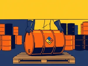 Moeten alle containers met gevaarlijke chemicaliën die het terrein op- of afgaan, voorzien zijn van een verzendetiket?