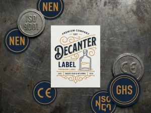 Welke informatie is wettelijk verplicht op een decanteerflesetiket?