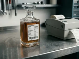 Wat moet er op een etiket van een afgevulde decanteerfles staan?