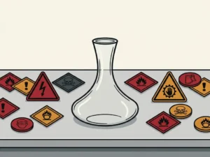 Welke gevaarsymbolen zijn verplicht op een decanteerfles?