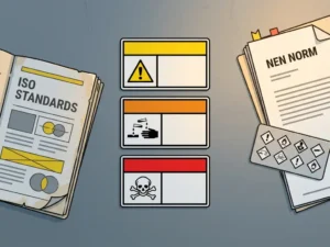Welke norm beschrijft de kleurcodering op chemische etiketten?
