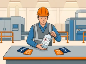 Wat is de rol van de HSE-manager bij decantfles labeling?